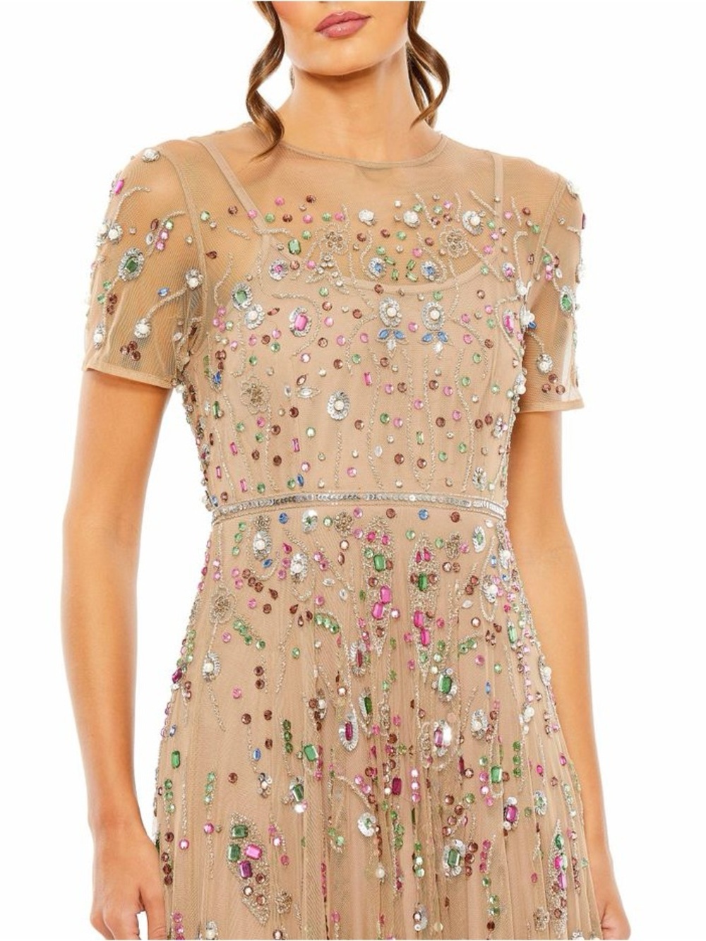 Mac Duggal Nude Gold Size 20 Plus Size Colorful Beaded Gown Long Maxi Dress